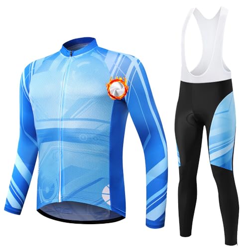 CXBNMA Traje Ciclismo Hombre Conjunto Ropa Bicicleta Invierno Maillot Ciclismo Hombres Manga Larga y Pantalones Ajustados 3D MTB Manga Larga