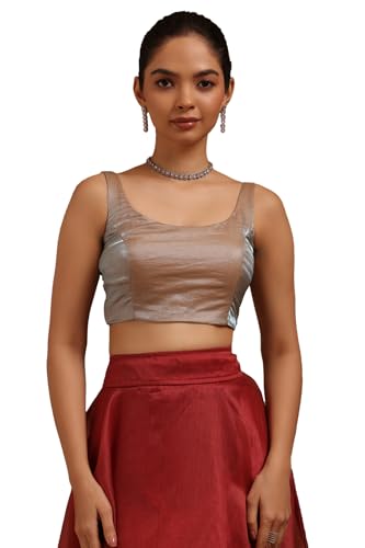 Soch Womens Beige Glass Tissue Solid Padded Blouse