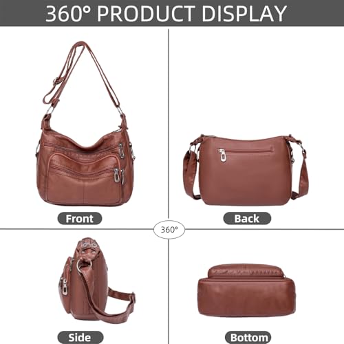 Tote Shoulder Handbags for Women, Soft Leather Crossbody Adjustable Handle Purse with Zip Closure for Shopping Travel2