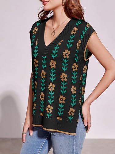 Image of Saodimallsu Womens V Neck Sweater Vest Oversized Ribbed Knit Sleeveless Casual Loose Fit Pullover Tank Top