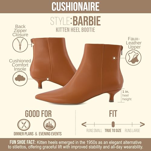 Image of CUSHIONAIRE Women's Barbi Pointed Toe Kitten Heel Bootie - Soft Vegan Leather, Memory Foam, Wide Widths, and Back Zipper