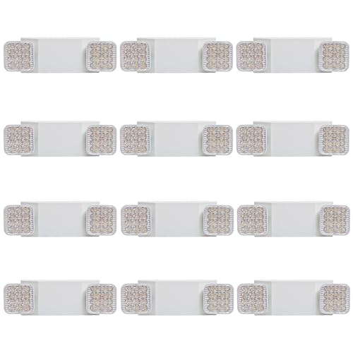 AKT LIGHTING Commercial Emergency Light, UL Certified, White Emergency Light Fixture with 2 LED Square Heads Adjustable & Backup Batteries Exit Lighting Pack of 12
