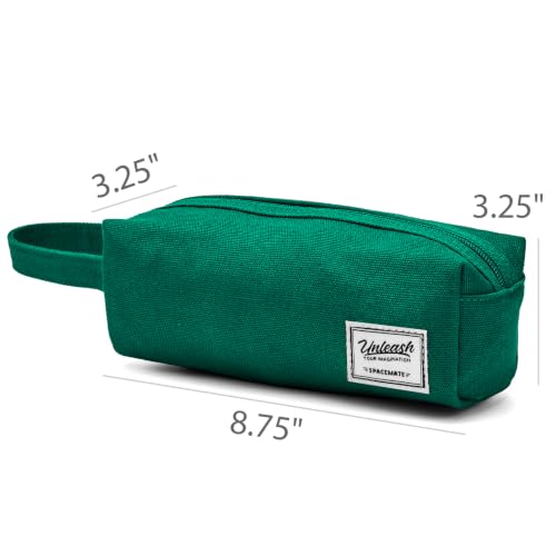 Image of SPACEMATE Pencil Case Pouch Box Bag School Supplies Girls Boys Kids, Cute Preppy Stuff Large Big Capacity Aesthetic Canvas Pen Organizer, Back to College Stationary, Green, Simple Style, 1200ml