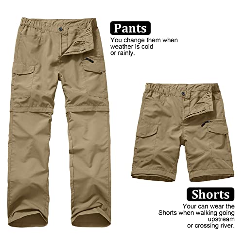 Mens Hiking Pants Quick Dry Lightweight Fishing Pants Convertible Zip Off Cargo Work Pants Trousers,Khaki,38 #TOP6