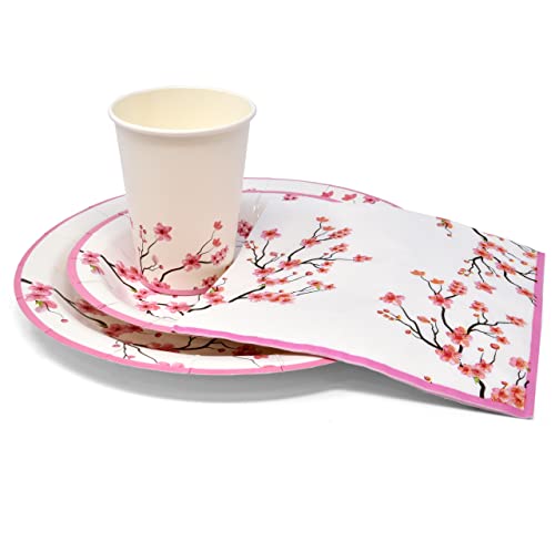 Floral Cherry Blossom Party Supplies Disposable Tableware Set 24 9" Dinner Plates 7" Paper Plate 24 9 Oz Cups 24 Lunch Napkin For Spring Pink Flowers Bridal & Baby Shower Wedding Tea Birthday Parties #TOP2