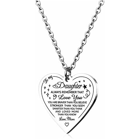 HOFOYA To My Daughter Necklace You Are Braver Pendant Jewelry Christmas Birthday Gifts for Daughter form Mom High School or College Necklace Pendant,Valentines Jewelry for Women. Cover