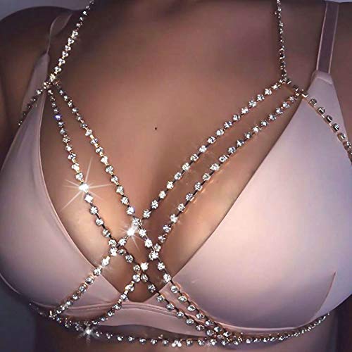 Nicute Boho Body Chain Rhinestone Bikini Bra Chains Summer Costumes Body Jewelry For Women And Girls (Silver) #TOP5