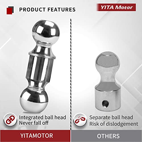 Yitamotor Adjustable Trailer Hitch Ball Mount W/Forged Aluminum Shank, 6-Inch Drop/Rise, Fits 2-Inch Receiver, 2" & 2-5/16" Combo Tow Balls With Double Pins And Locks, Silver #TOP1