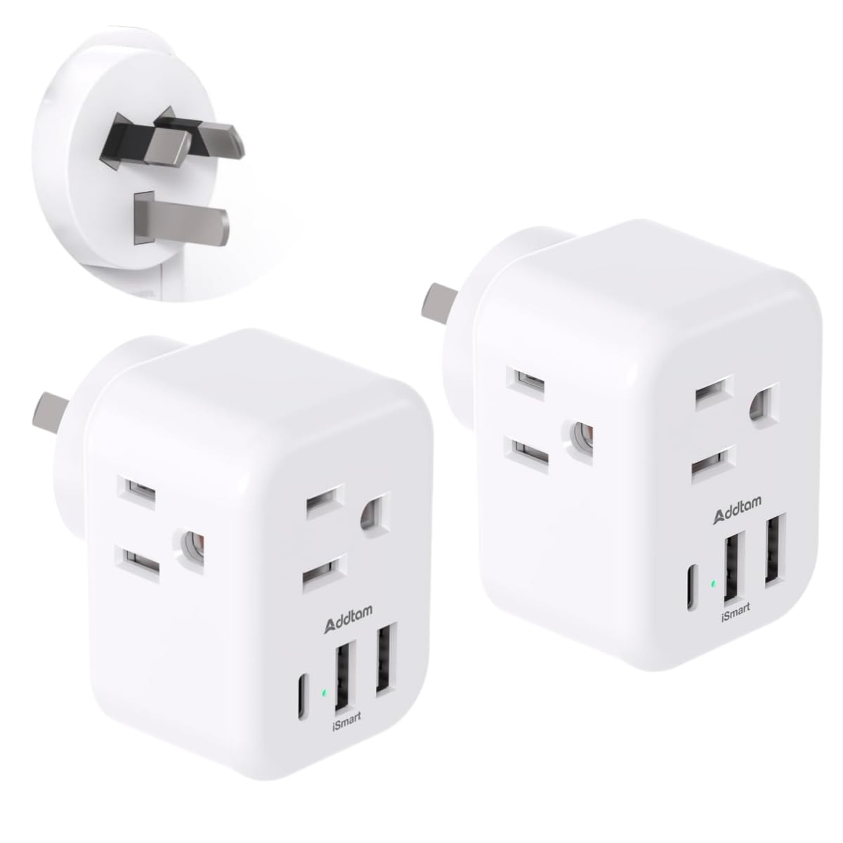 2-Pack Australia New Zealand Power Plug Adapter, Travel Adapter with 3 Outlets 3 USB Charging Ports (1 USB C), Type I Plug Adapter for Canada to Australia, Argentina, China