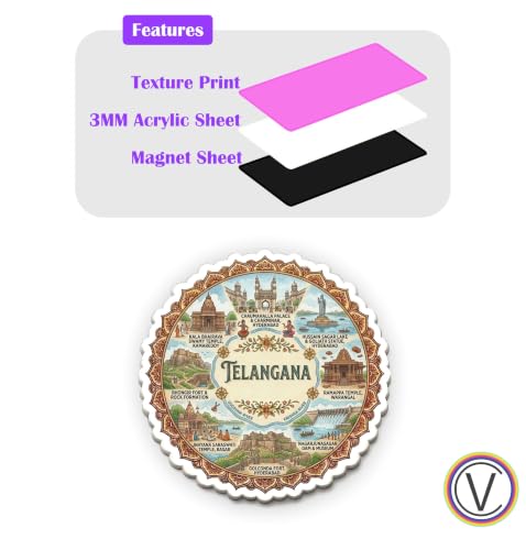 Image of Telangana Textured Finish Acrylic Fridge Magnet - UV Texture Printed, Stylish Multicolor Magnet for Fridge, Wardrobe & Metal Surfaces, Pack of 1 (Telangana)