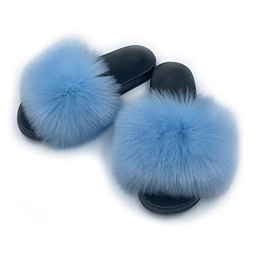 Women's Faux Fur Slides Slippers Fluffy Fuzzy Sandals Open Toe Furry Slide Flip Flop Indoor Outdoor