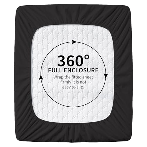 Image of HBHLFZ King Fitted Sheet Only, Soft Breathable Bottom Sheet - 78 inchx80 inch Deep Pockets King Size Fitted Sheet - All Around Stretch Fit, Wrinkle Resistant, Colorfast - Easy Care, Black