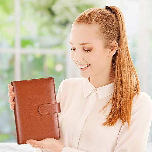 A6 PU Leather Notebook Binder,Refillable 6-Ring Budget Binder for A6 Filler Paper Binder Pockets,Personal Organizer Planner Binder with Magnetic Buckle & Self-Adhesive Label（Brown+Black ） - Thumbnail 7