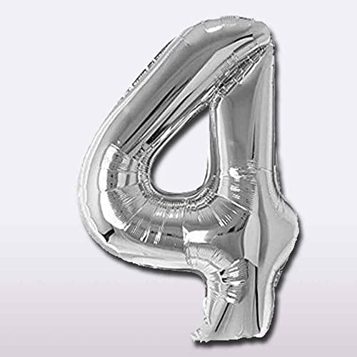 Image of Silver 32 Inches 4 Numbers Shape Large Big Foil Helium Balloons For Party Decorations In Happy Birthday Anniversary Office Items Materials Set Pack, Pack Of 1