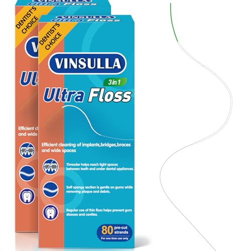 3-in-1 Zahnseide mit Fädler Entfernt Plaque & Zahnstein | Ideal für Zahnspangen Brücken & Implantate Für enge & weite Räume 160 Stück (2 Packungen)