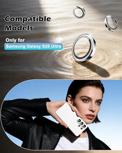 Image of FabeKee Tempered Glass Camera Lens Protector For 9H Hardness, Full Coverage Anti Scratch Camera Metal Ring (S26 Ultra 5G silvar)