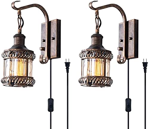 Retro Wall Light Fixtures, 2-in-1 Antique Bronze Vintage Wall Lighting Hardwired Plug in Industrial Lantern Retro Lamp Metal Wall Sconce for Bedside Bedroom Home Dining Room(2 Pack) Retro Wall Light Fixtures, 2-in-1 Antique Bronze Vintage Wall Lighting Hardwired Plug in Industrial Lantern Retro Lamp Metal Wall Sconce for Bedside Bedroom Home Dining Room(2 Pack)