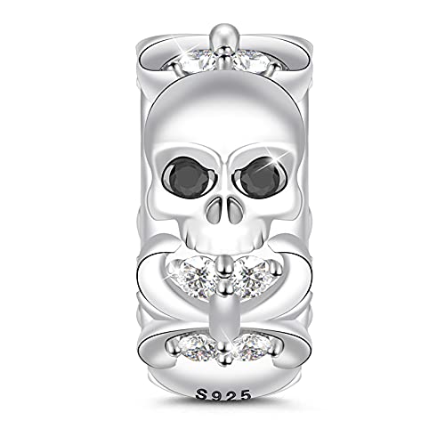 Image of GNOCE Skull Charm Bead Silver Pendant Dangle Charms fit Bracelet /Necklace Jewelry Gift for Women Men