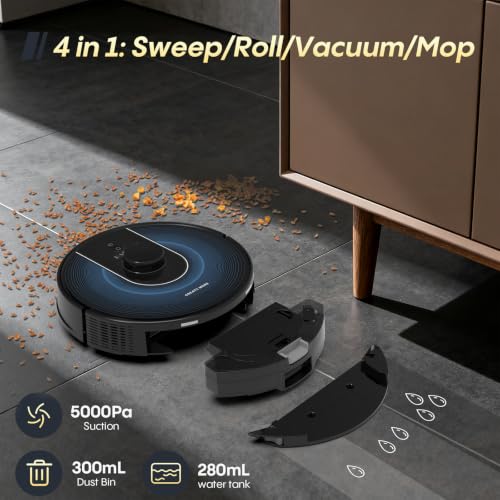 Image of Bagotte Robot Vacuum and Mop Combo, 6000Pa Robotic Vacuums with Mapping, LiDAR Navigation,Automatic Self-Recharging, 2.4G WiFi /App /Alexa /Remote Control for Pet Hair,Hard Floor,Carpet
