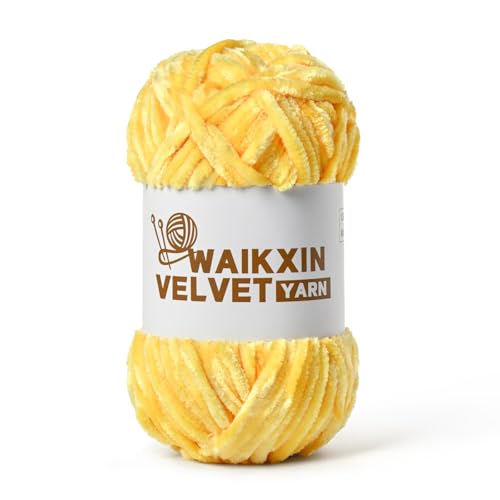 Image of Chunky Chenille Yarn for Crocheting, Baby Yarn for Crocheting Soft, Plush Velvet Yarns, 100g (87.4 yds) Fluffy Yarn for Crochet Amigurumi (Yellow)