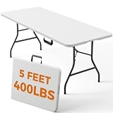 FurniEdge 5 FT Folding Table, Heavy Duty Fold in Half Plastic Tables with Carry Handle, Portable Indoor Outdoor Utility Table for Party, Picnic, Camping, Banquet, Wedding, RV Travel
