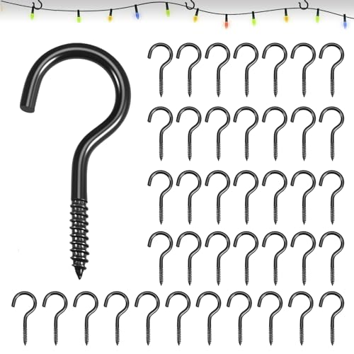 EXIN DEHCEN 40 Pezzi Ganci a Vite M3 x 40mm, Ganci Avvitabili in Metallo, Nero Ganci a Soffitto Gancio a Vite Multiuso, Ganci ad Occhiello per Piante, Tazze, Lampade, Chiavi, Decorazioni Artistich