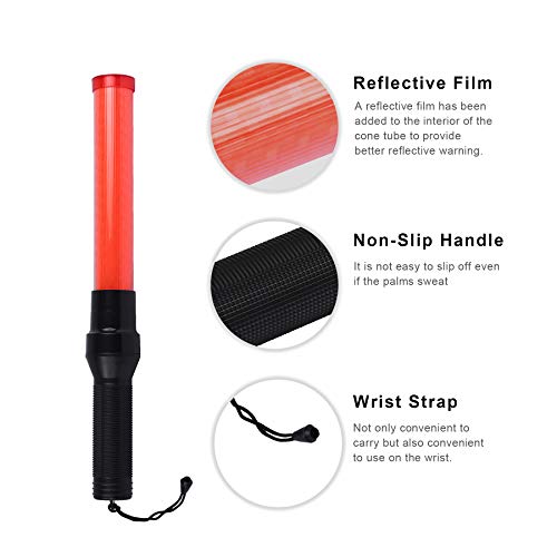 2 Pieces 16 Inch Red Signal Led Baton Light,3 Flashing Modes, Traffic Control Wand With Wrist Strap, Using 2 D-Size Batteries (Not Included) #TOP3