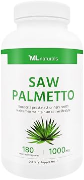 ML Naturals Saw Palmetto 1000mg Per Serving 41 Extract 180 Vegetable Capsules Non-GMO Supports Prostate Health & Hair Growth - Non-GMO