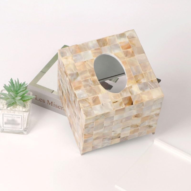 Natural Shell Tissue Box Square Pearl Mother of Napkin Roll