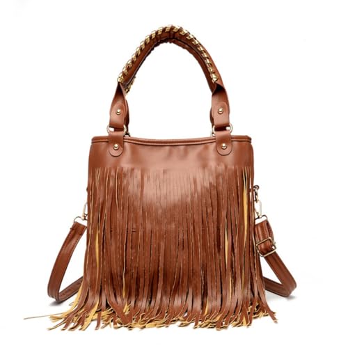 Image of IAMUHI Casual Rivets Fringed Shoulder Handbag for Women,Soft Vegan Leather Hippie Crossbody Purse Bag Hobo Bag