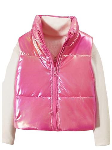 Girl's Metallic Zip Up Puffer Vest Coat Sleeveless Jacket Coat Outwear