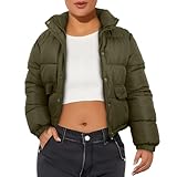 Picture of Xsylxgc Women's Crop Short Jacket Cropped Puffer Fashion Jackets for Women Warm Winter Lightweight Coat, Olive Green L