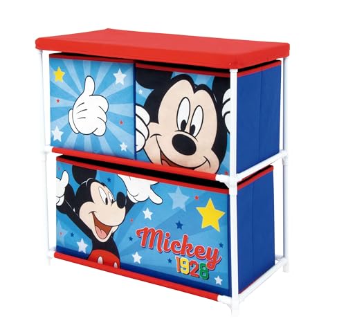 ARDITEX - Étagère pour Enfants avec 3 bacs en Tissu de Disney Mickey Mouse - Structure en métal et bacs en Polyester - 53x30x60 cm - Bleu et Rouge