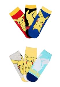 Pokemon Pikachu Lot de 6 paires de chaussettes de sport pour enfant en coton confortables avec motif, multicolore, 27-30