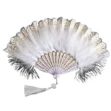 SakuRiver ヴィンテージ 羽根扇子 タッセルペンダント付き 中国風 漢服 チャイナドレス ダンスパーティー 手扇子(Color-d)