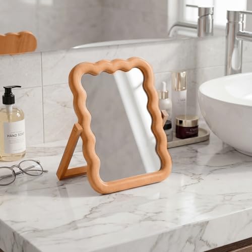 Espejo de maquillaje de madera con soporte plegable miniatura 5
