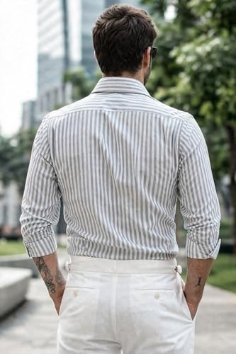 Image of IndoPrimo Men's Striped Shirt | Premium Slim Fit Full Sleeve Formal Casual Shirt | Button-Down Cotton Shirt for Office