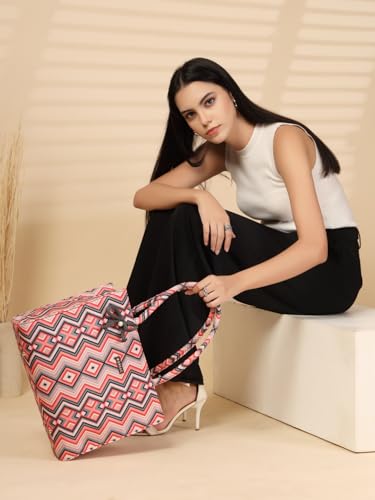 Image of ENSAC Women's Floral Print Tote Bag | Lightweight Handbag with Zipper Closure