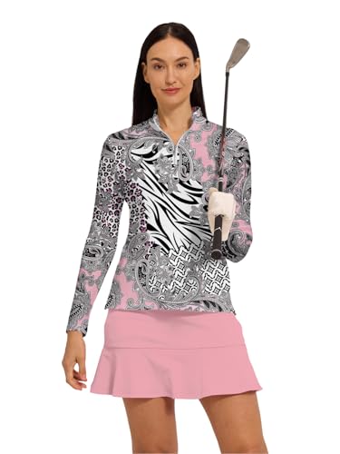 Women's Golf Polo Shirts Moisture Wicking Printed Long Sleeve Shirt for Women Quick Dry Quarter Zip Pullover...