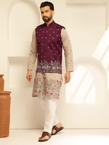 Image of SOJANYA (Since 1958 Men's Silk Blend Exquisite Daman Embroidered Nehru Jacket