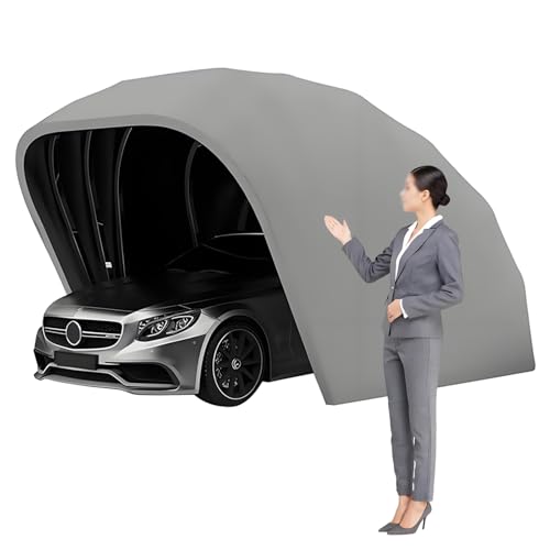 Abri De Voiture Semi-Automatique en Acier Inoxydable, Gris, Pliable Et Durable, Garage Mobile, 5,9 x 2,7 x 2,45 m