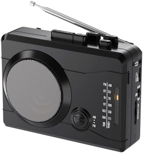 Portable Cassette Player Tape Recorder, Convert Tapes to MP3 Digital via USB, Walkmaner AM/FM Radio Audio Recording and Reverse Recording with Built-in Mic & Speaker