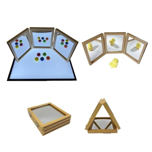 Montessori & Reggio Sensory Tri-Fold Mirror Early Classroom Observation Area Light and Shadow Play Multi-Dimensional Angle Observation Suitable for Light Table