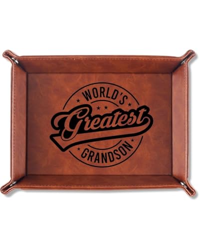 INNObeta Grandson Gifts, Gifts for Grandkids from Grandpa Grandma, Desktop Organizer PU Leather Tray - Greatest Grandson