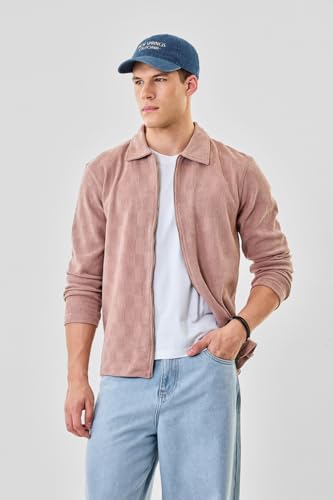 Image of SNITCH Men Casual Jacket | Regular Fit Textured Pattern With Lapel Collar & Full Sleeve | Polyester Blend Zip Closure For Everyday Street Style & Layering