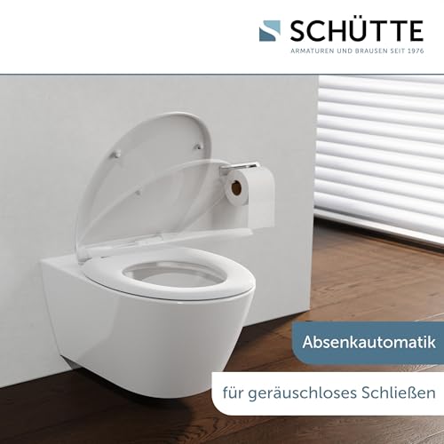 SCHÜTTE Oval WC-Sitz mit Absenkautomatik, Abnehmbarer Klodeckel aus bruchsicherem Duroplast, DIY Montage mit Klebepads und Schablone… – Ansicht 4