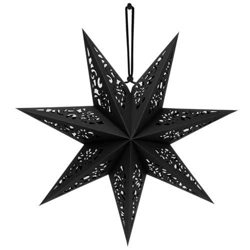 Estrella Navidad Papel, Estrella de 7 Puntas Plegable 45cm Ø Negro, Colgante Estrellas Papel para Navidad Decoración del Hogar, Cumpleaños Bodas