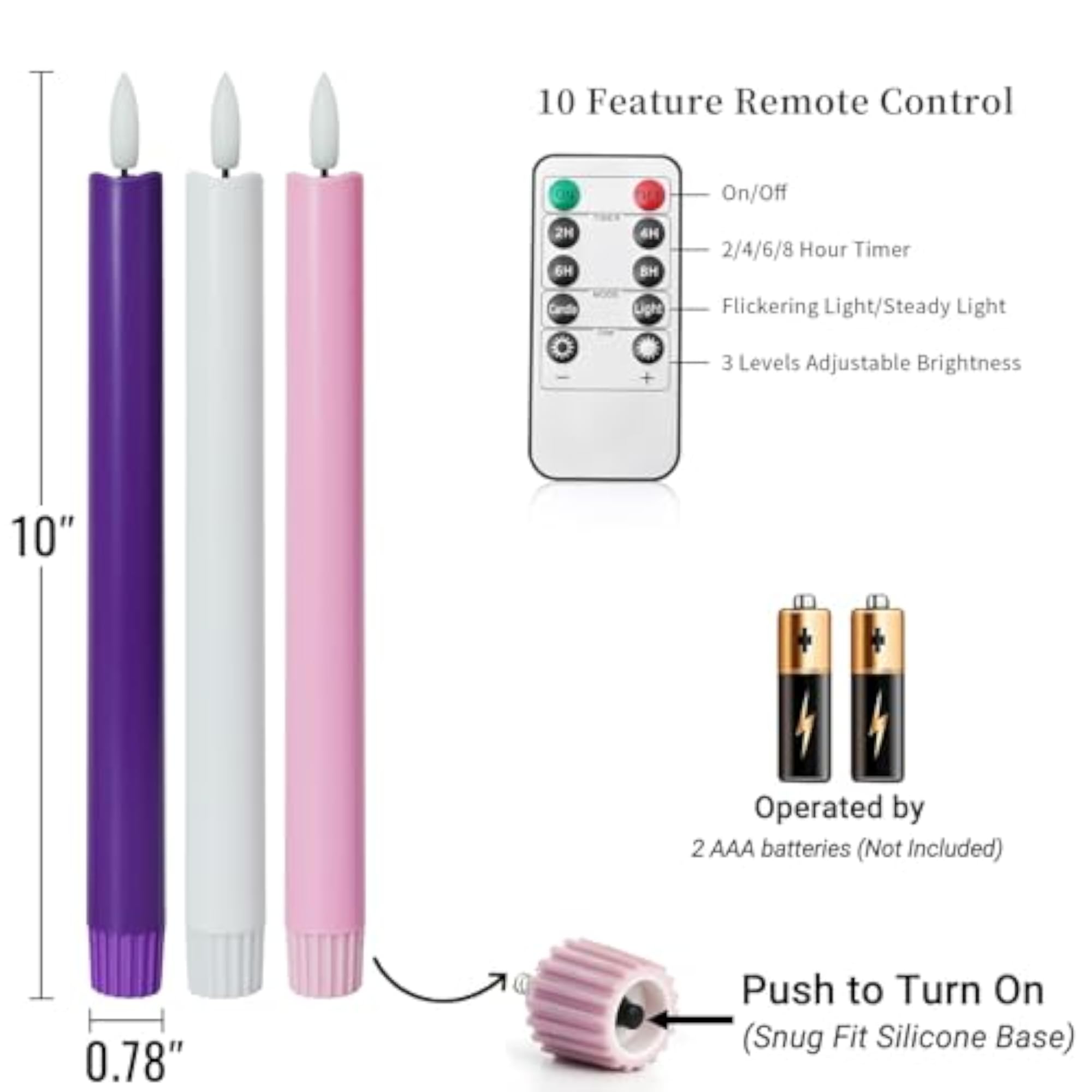 Flameless Advent Candles, Set of 5 - Flickering LED Flame