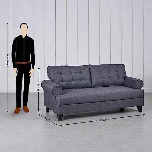 Image of Home Centre | Helios California Fabric 3+2 Seater Sofa Set | Sofa for Living Room | Solid Wood | Grey | 1 Year Warranty