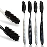 Gold Dawn Large Long Head Toothbrush, 4-Pack, Upgraded Hard & Firm Charcoal Bristles, Whitening Teeth, Removing Plaque, Brace, Cigarette, Coffee...